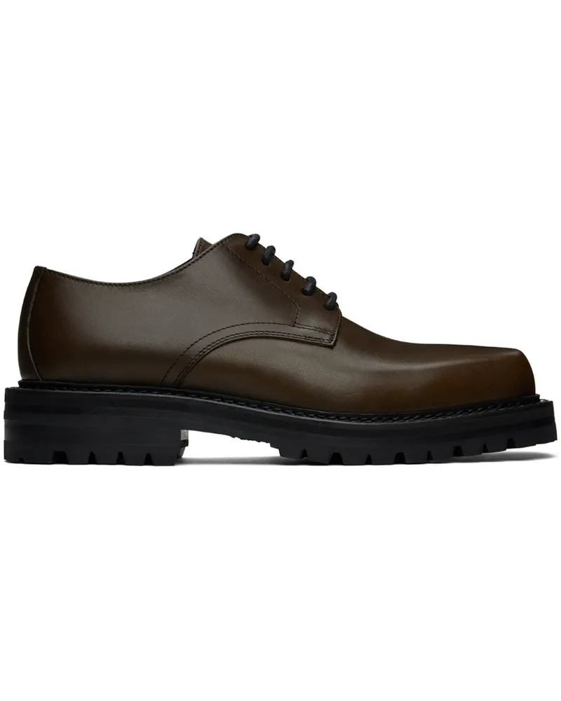 Dries van Noten Khaki Leather Derbys Dark