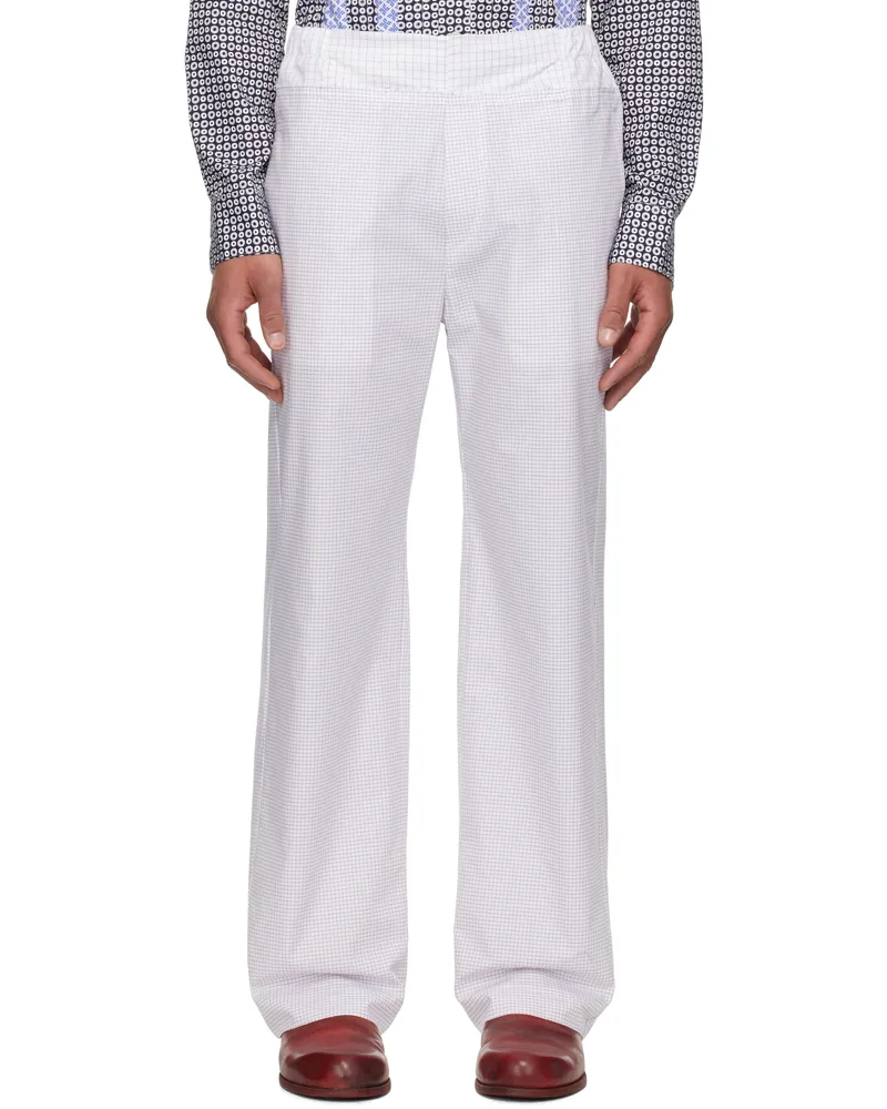 Edward Cuming White Patchwork Elasticized Trousers White-navy-burgundy