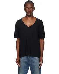 R13 Black V-Neck Boxy Seamless T-Shirt Cashmere