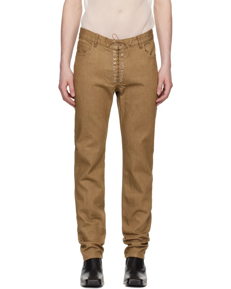 Ludovic de Saint Sernin Brown Straight Leg Lace-Up Jeans Brown
