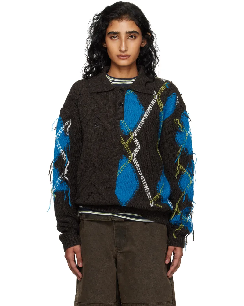 Andersson Bell Brown & Blue Argyle Fisherman Polo Brw