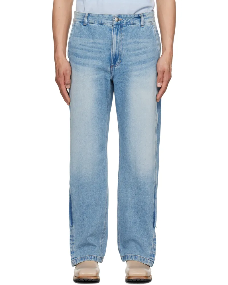 SOLID HOMME Blue Side Zipper Wide Jeans 712l