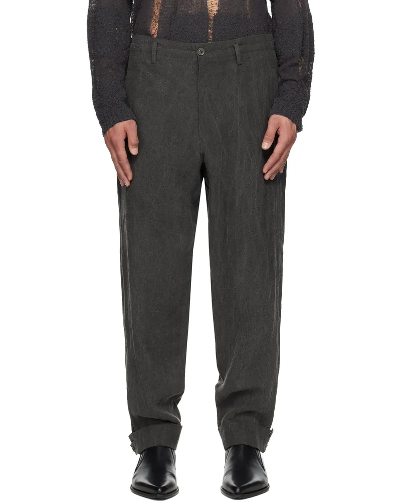 Yohji Yamamoto Gray 60 Flax Ink Tab Detail Slim Trousers 1