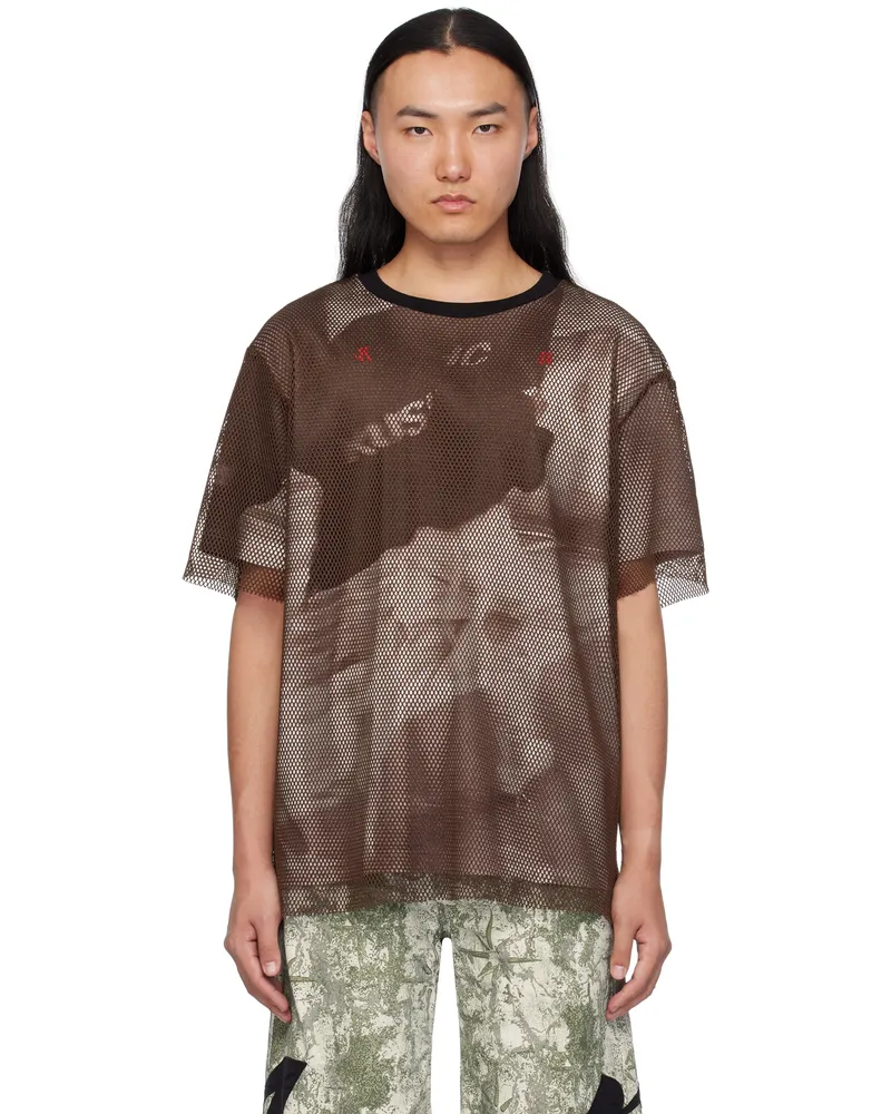 KUSIKOHC Brown Printed Mesh T-shirt Brown