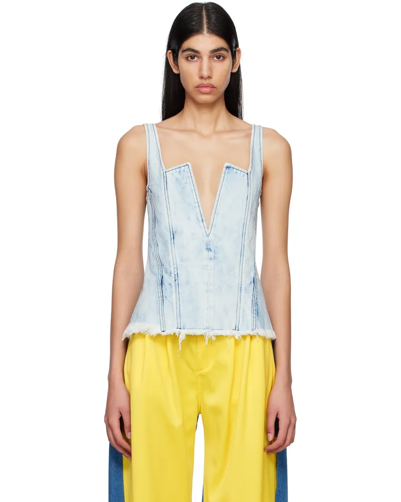 Marques ' Almeida Blue V-Neck Denim Tank Top Acid