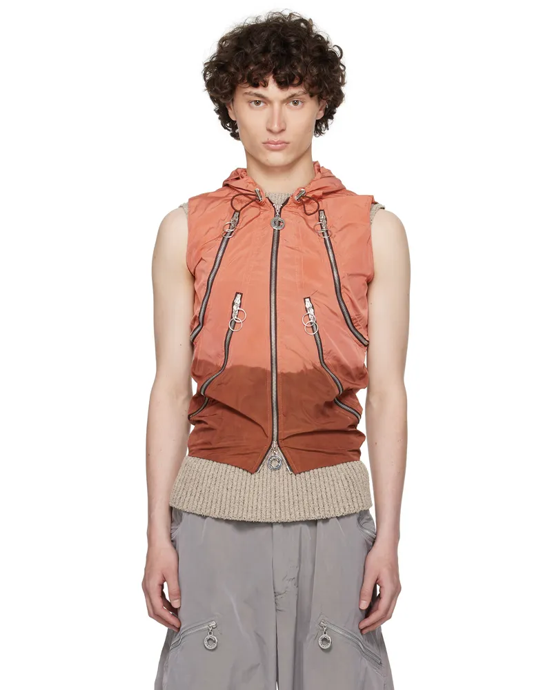 Charlie Constantinou Red & Brown Multi Pocket Vest Red