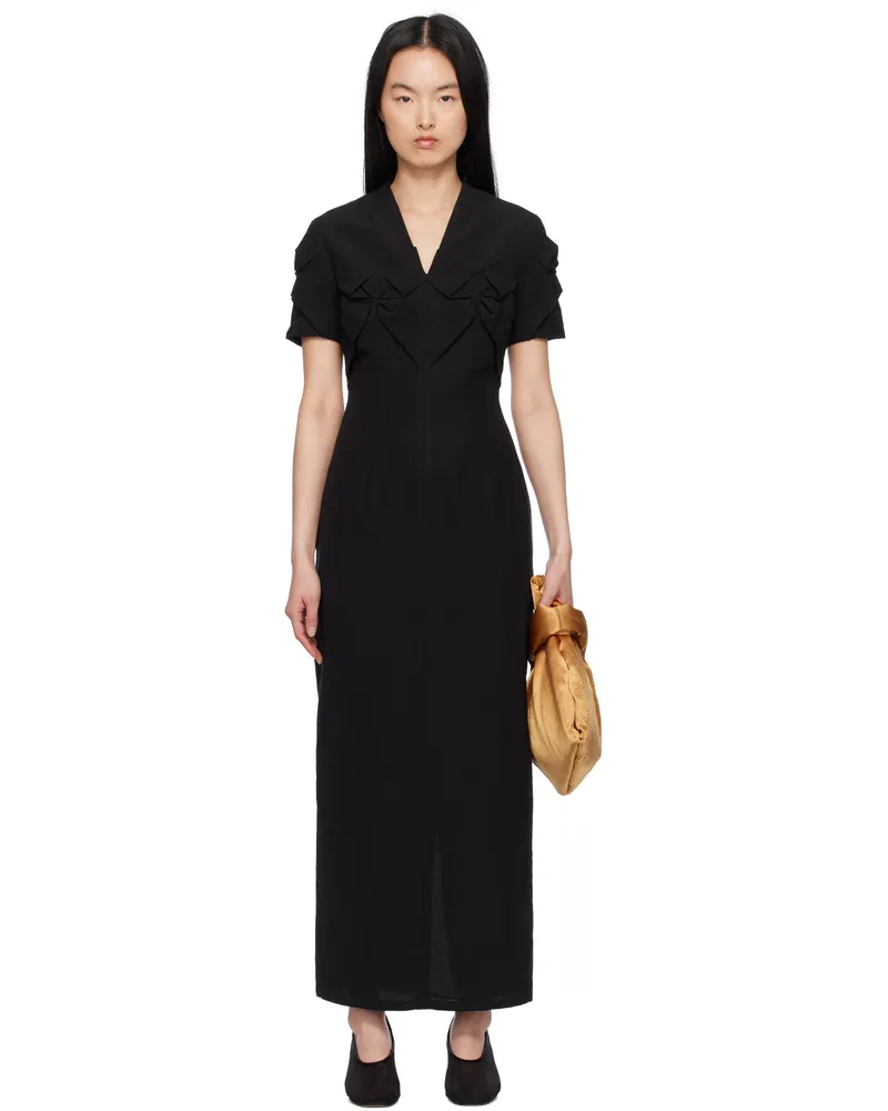 J.KIM Black Smocked Flower Midi Dress Black