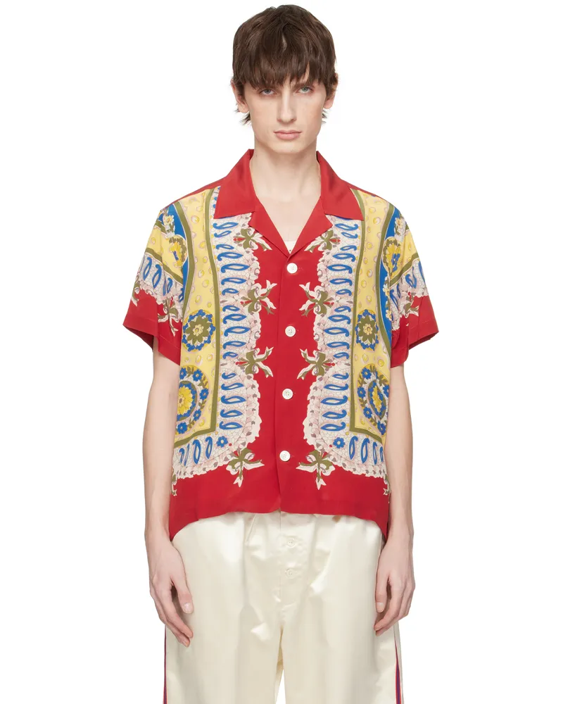 BODE Red Bricolage Short Sleeve Shirt Red