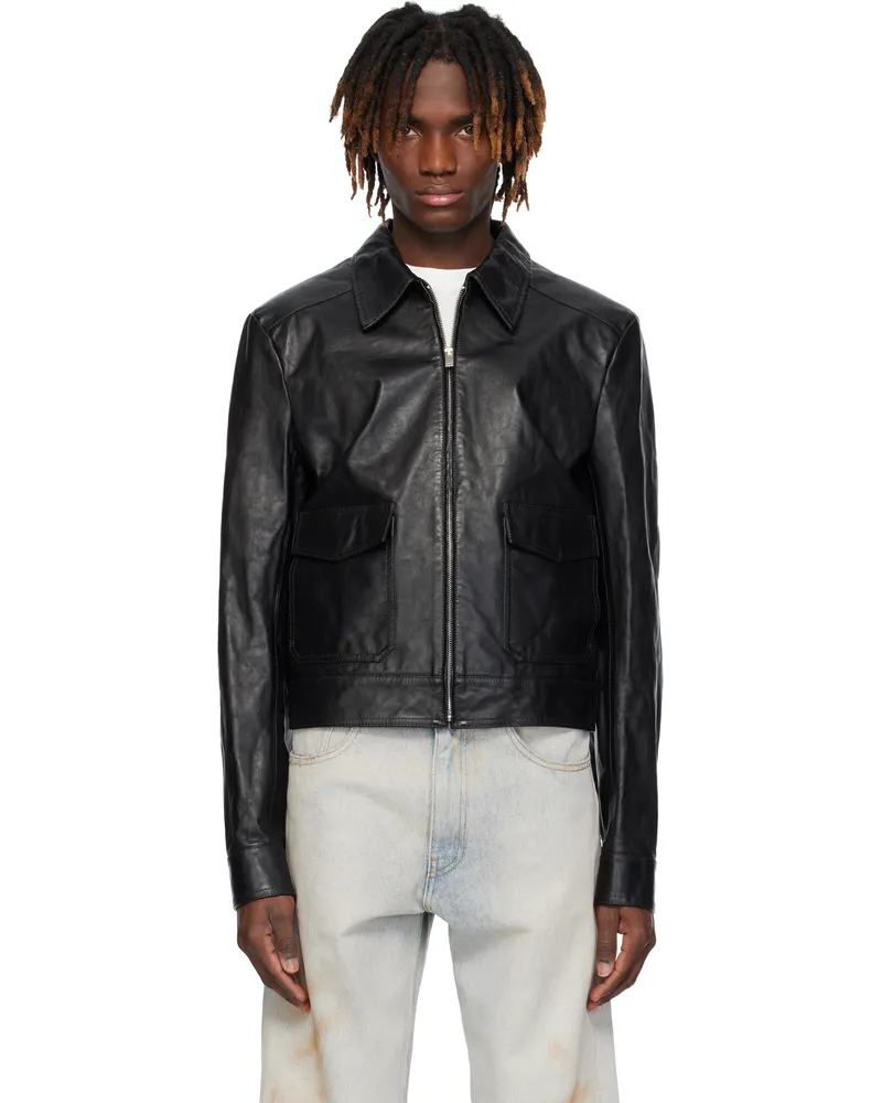 Maison Margiela Black Creased Leather Jacket 900