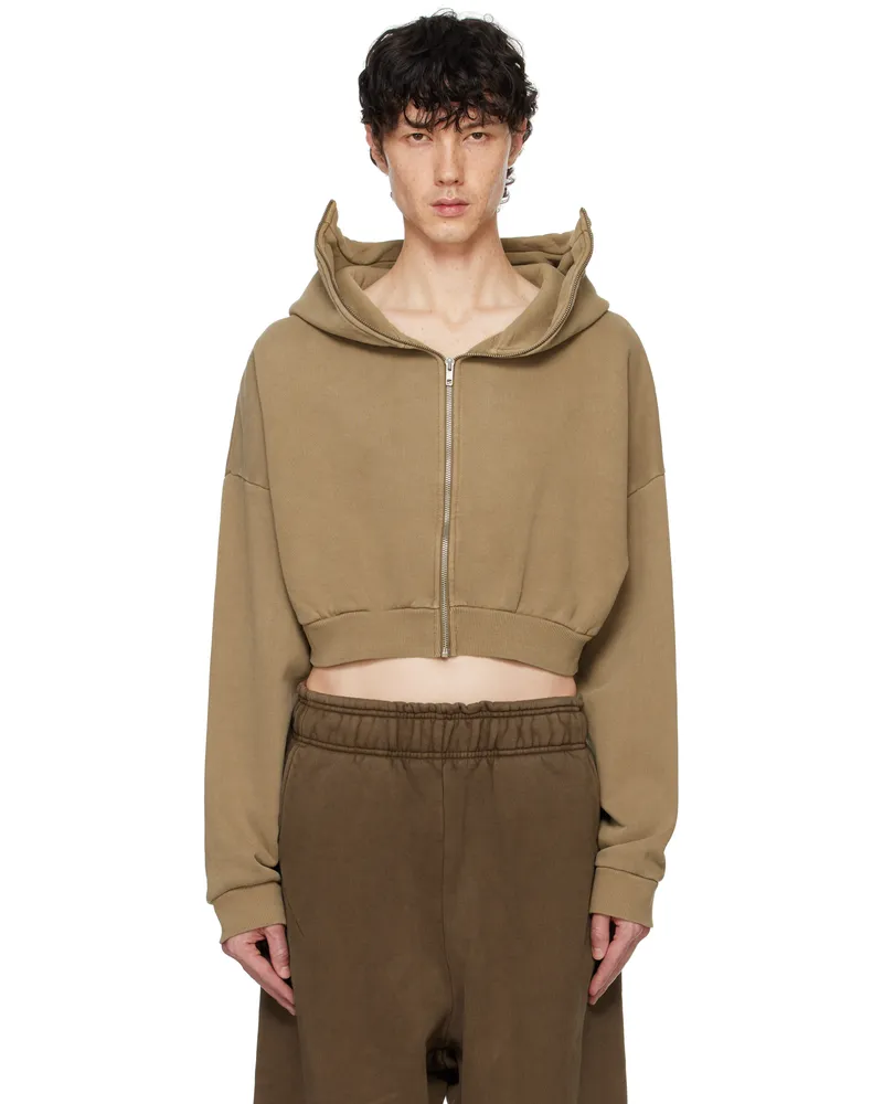 Entire Studios Beige Cropped Full Zip Hoodie Cork