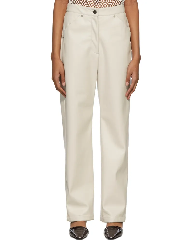 DEVEAUX Off-White Vegan Leather Eve Trousers Bone