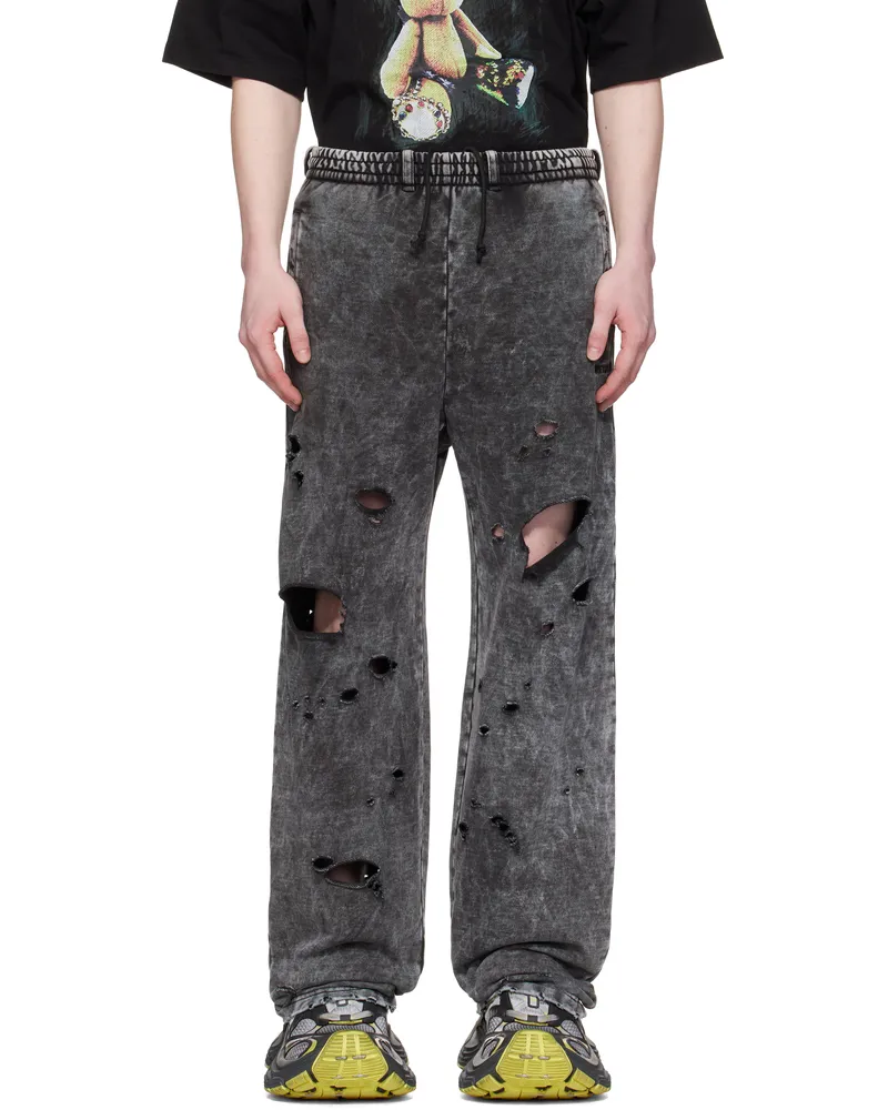 WE 11 DONE Black Destroyed Jersey Sweatpants Black