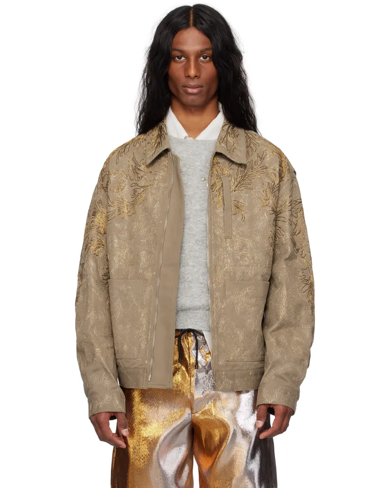 Dries van Noten Taupe Embroidered Detail Jacket Taupe