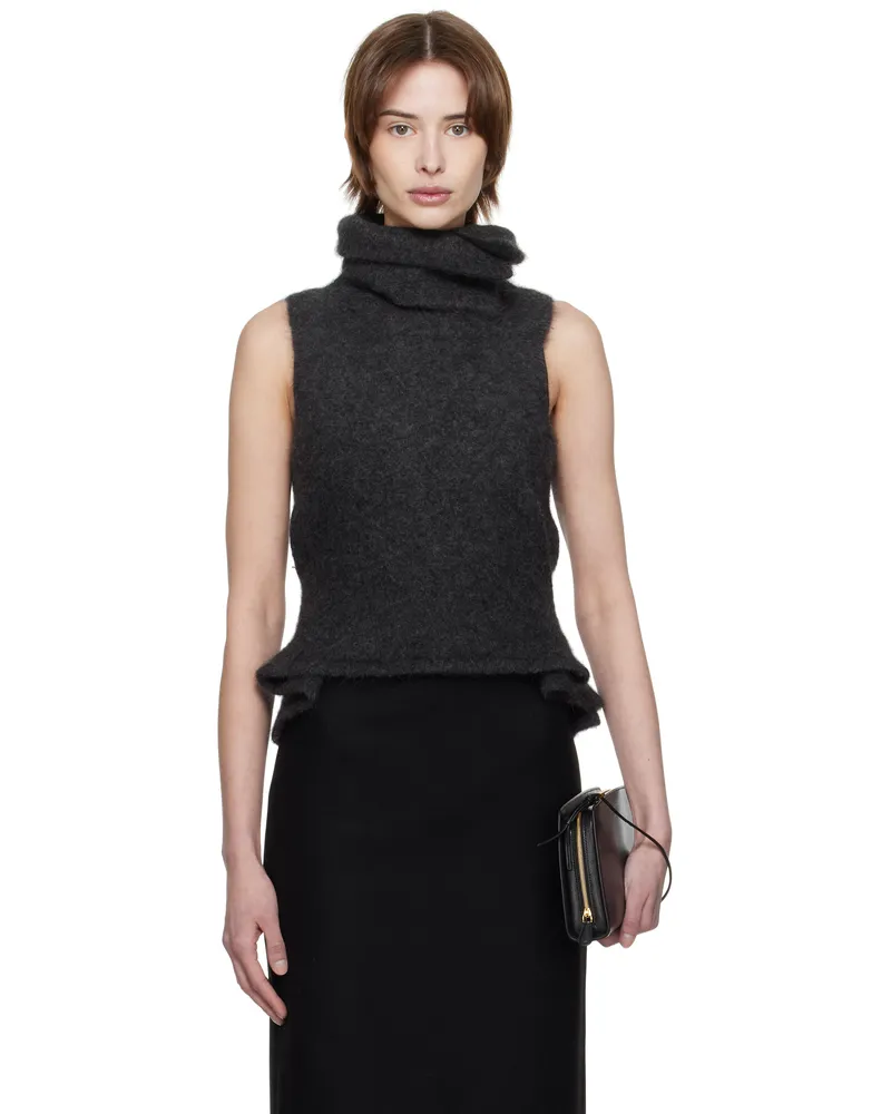 AARON ESH Gray Tied Roller Neck Vest Grey
