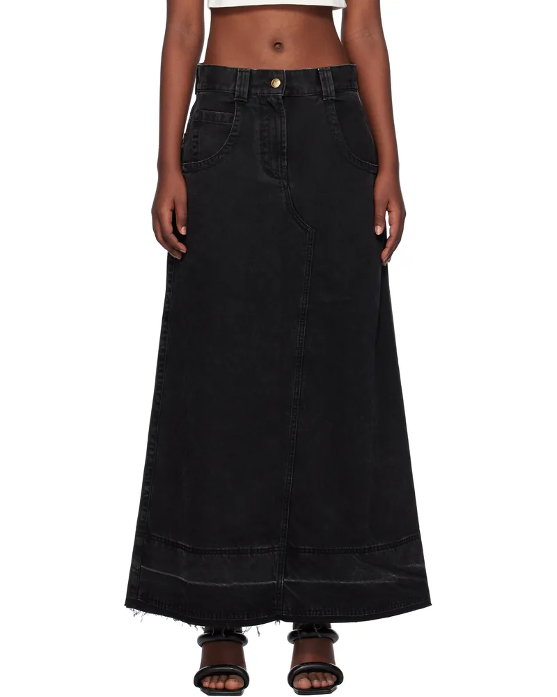 Palm Angels Black Split Denim Maxi Skirt Black