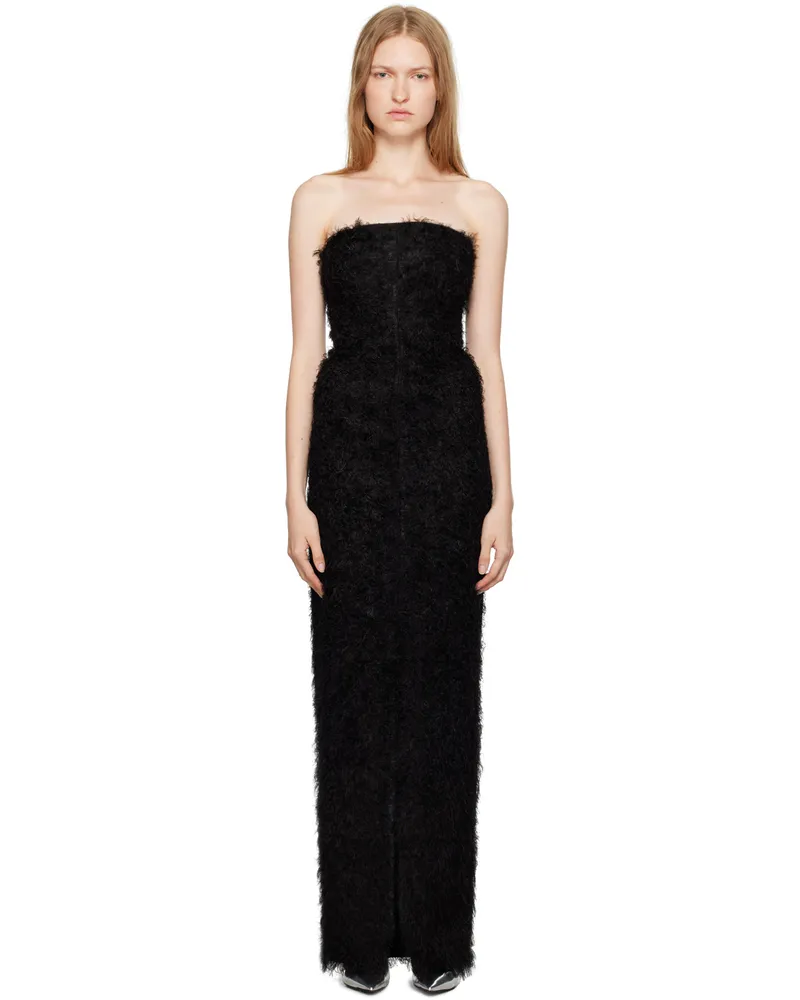 Totême Black Strapless Fil Coupé Maxi Dress Black