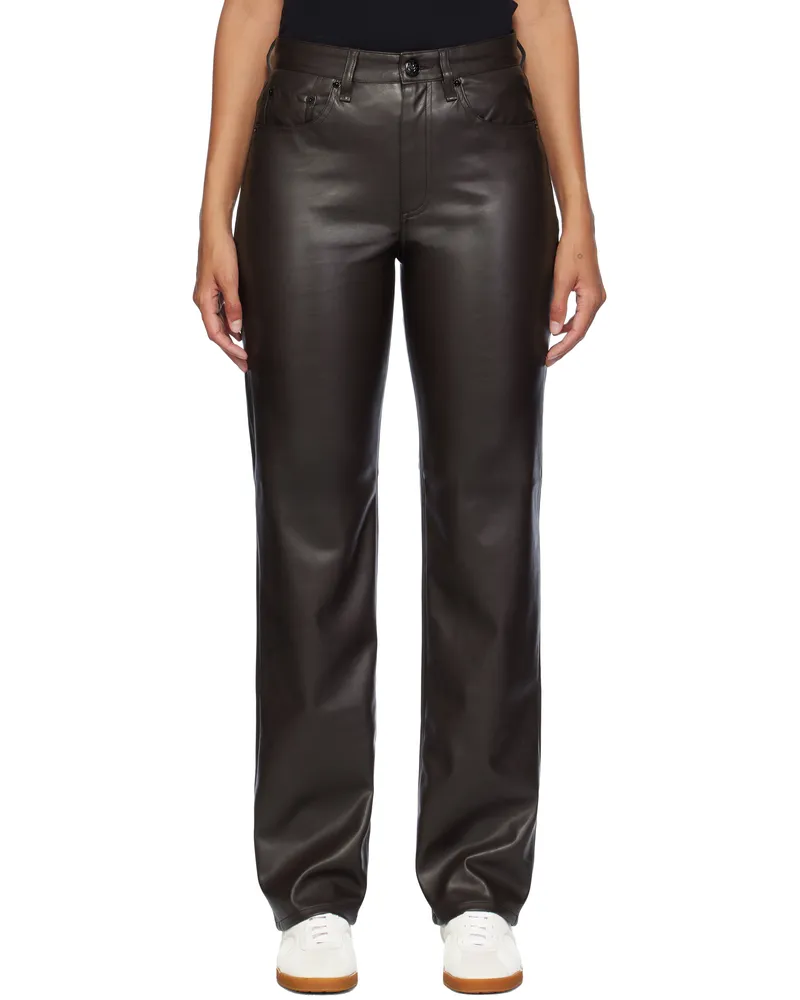 Rag & Bone Brown Harlow Faux-Leather Pants Dkbrw