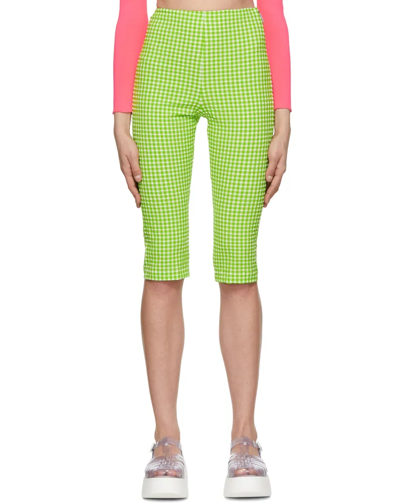 MSGM Green & White Polyester Shorts 36