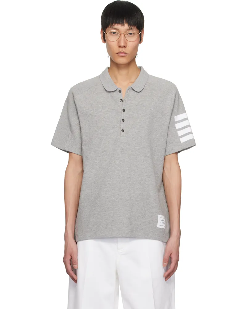 Thom Browne Gray Cotton 4-Bar Short Sleeve Polo 055