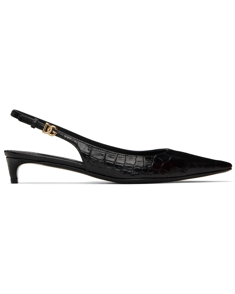 Dolce & Gabbana Black Crocodile-Print Calfskin Slingback Heels 8b956