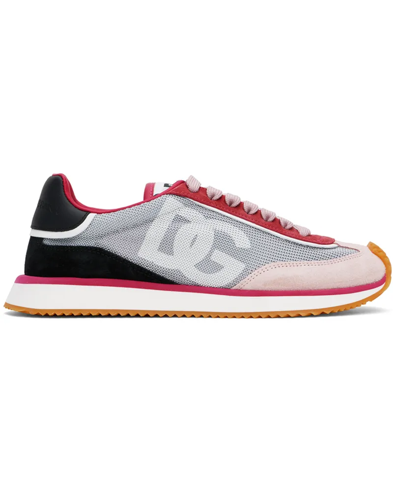 Dolce & Gabbana Gray & Pink Mixed-Material DG Cushion Sneakers A9203