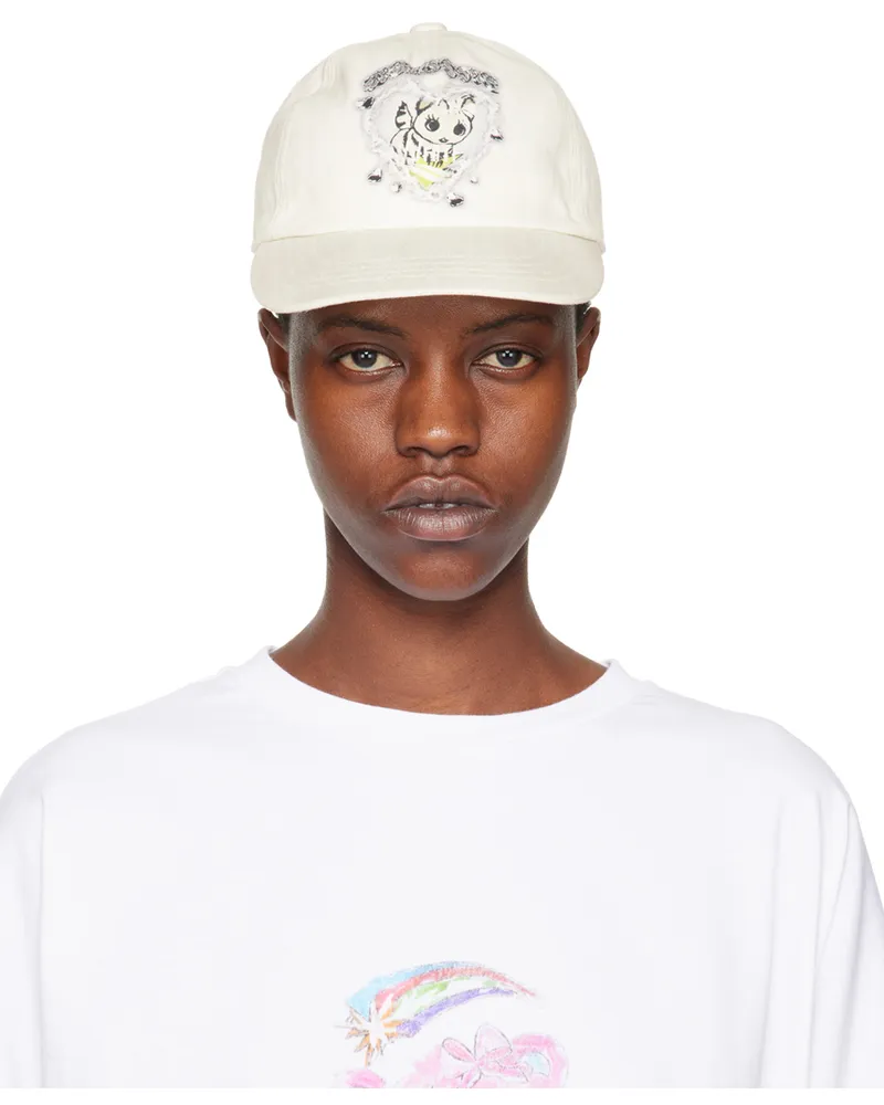 WE 11 DONE Off-White Character Print Cap White