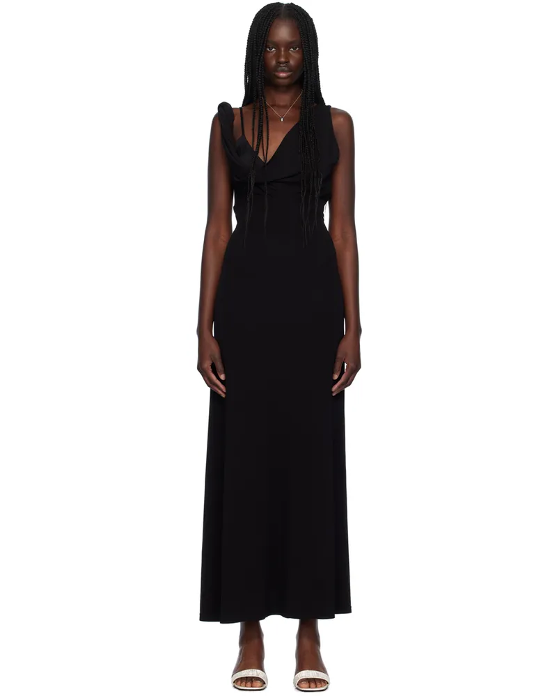 Totême Black Twist Drape Maxi Dress 001