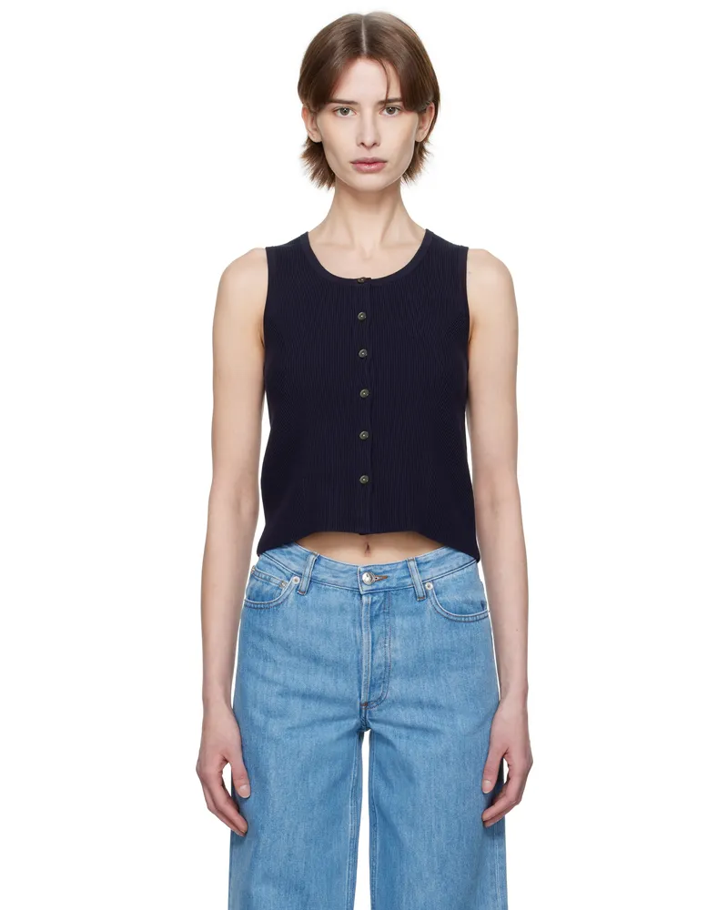 A.P.C. Navy Buttoned Tank Top Iak