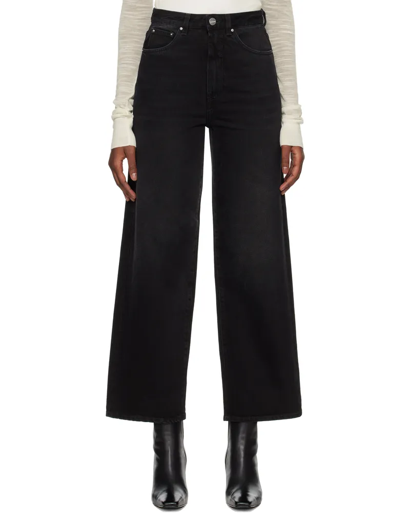 Totême Black Flare Leg Fitted Jeans Faded