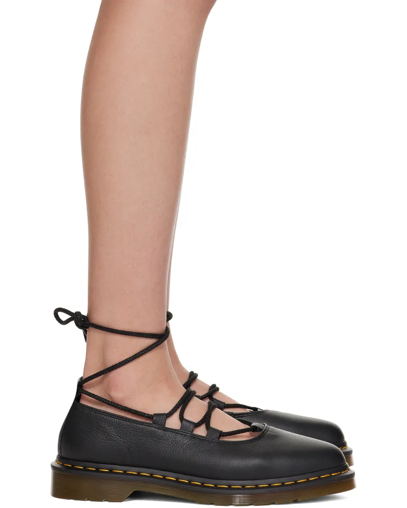 Dr.Martens Black Elphie II Virginia Leather Ballerina Flats Black