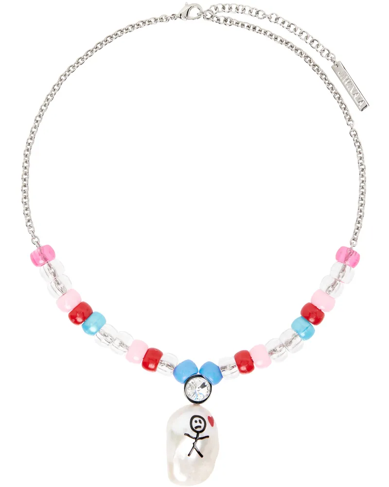 JIWINAIA SSENSE Exclusive Kids Silver Stick Person Necklace Palladium