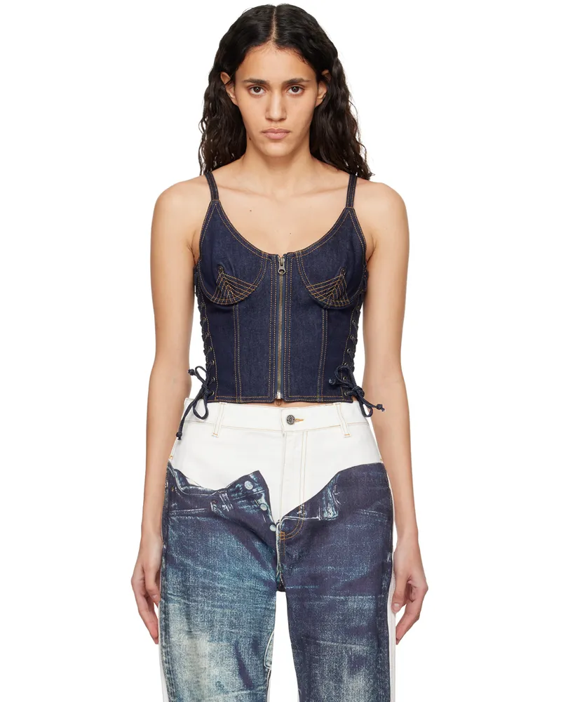Jean Paul Gaultier Indigo 'The Lace-Up' Denim Tank Top 55-indigo