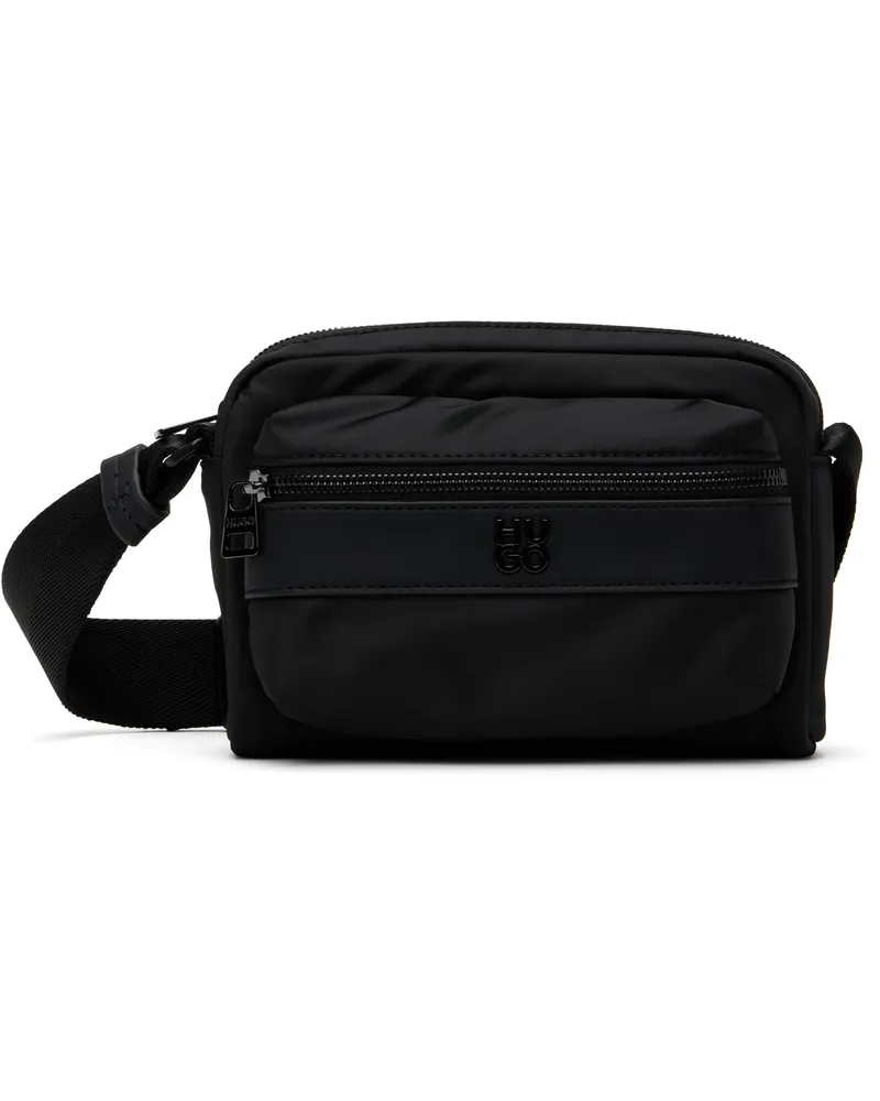 HUGO BOSS Black Stacked-Logo Twill Crossbody Bag 001-black
