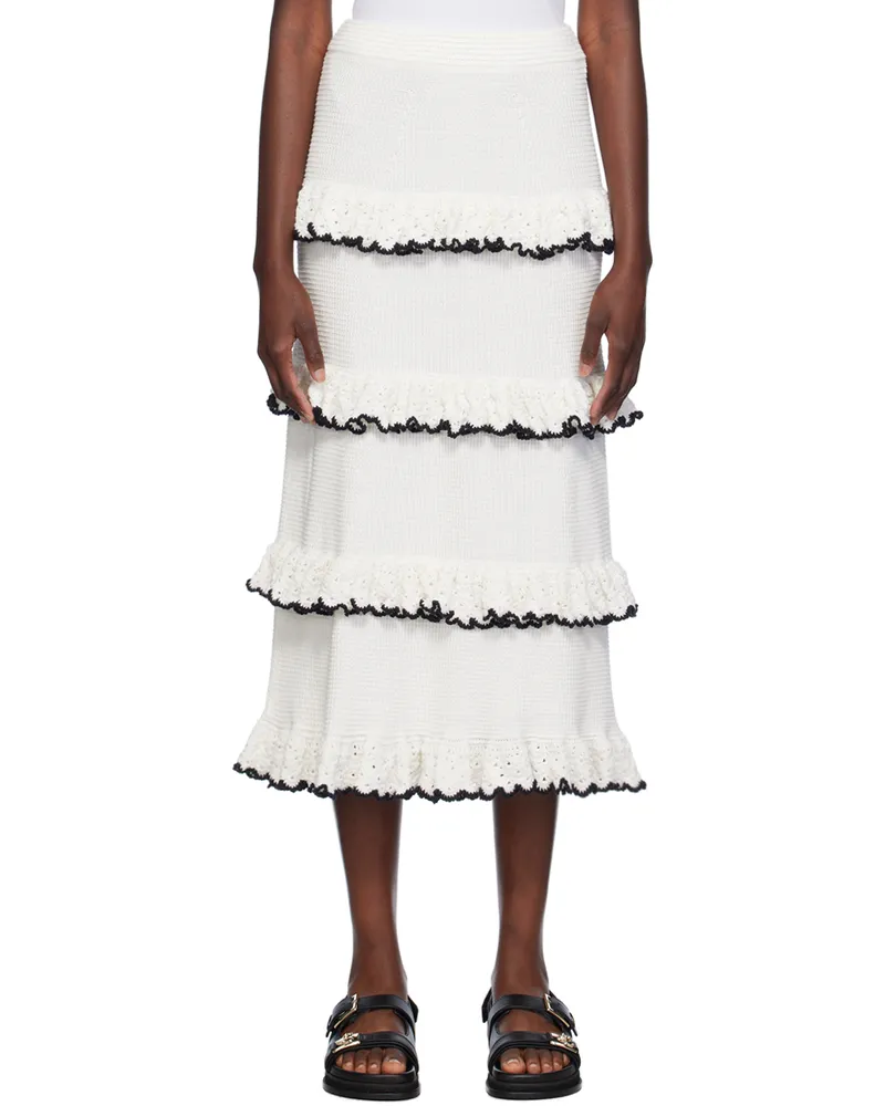 Zimmermann White Halliday Midi Skirt Black
