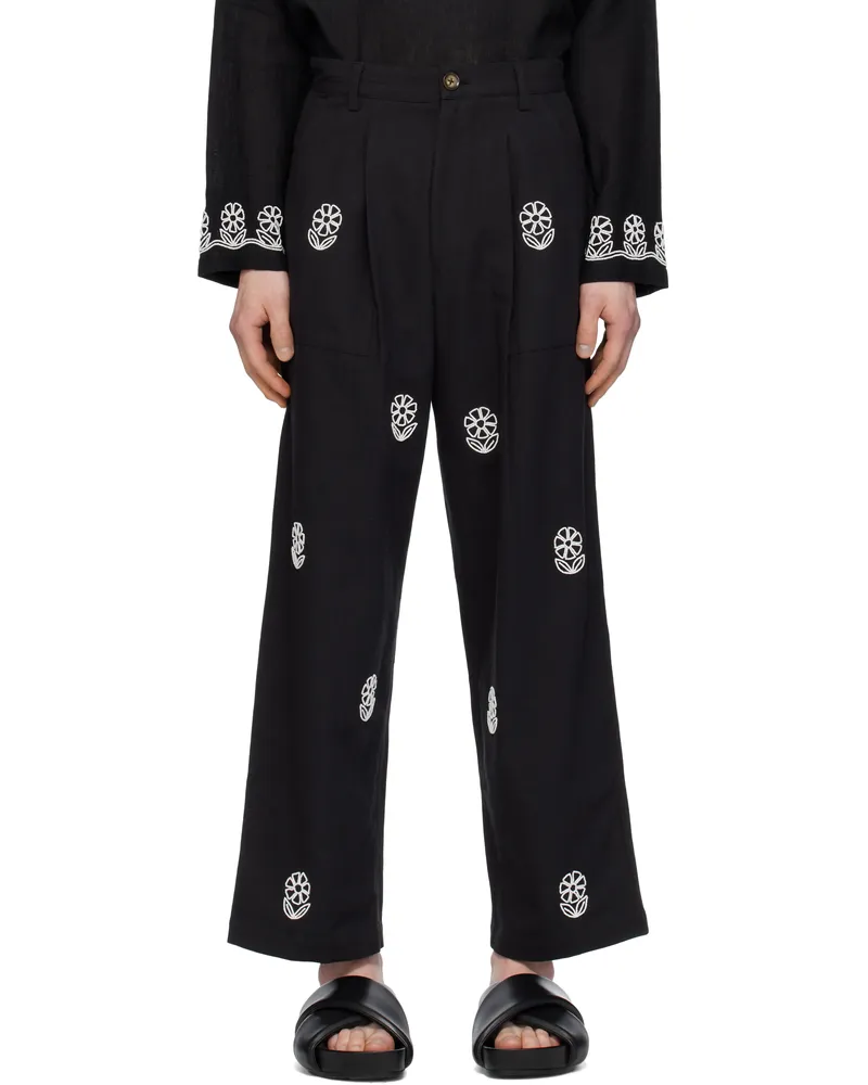 HARAGO Black Beadwork Embroidered Trousers Black