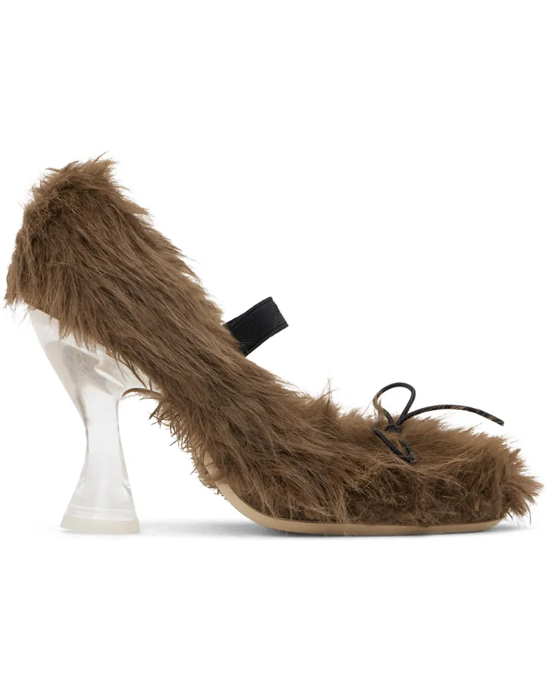 Simone Rocha Brown Faux-Fur Ballerina Heels Brown