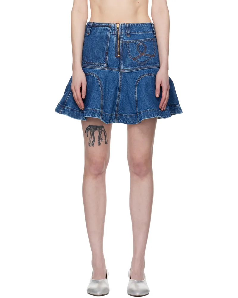Edward Cuming Blue Godet Denim Miniskirt Blue
