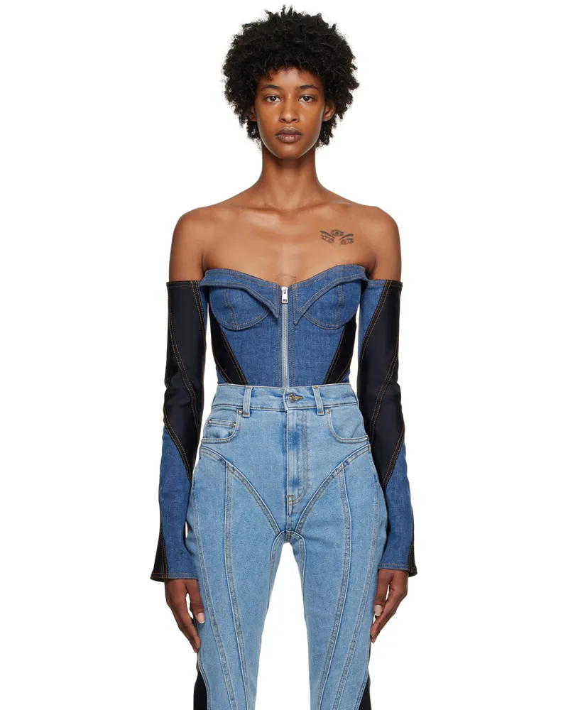 Thierry Mugler Blue Paneled Bodysuit 3074