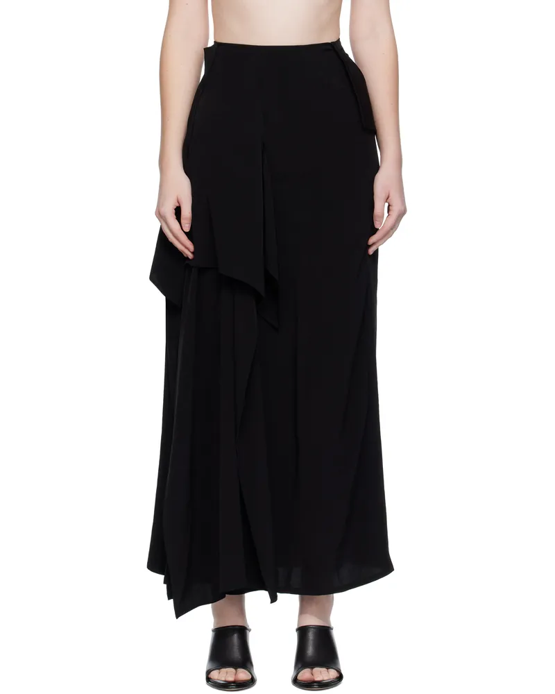 Yohji Yamamoto Black Draped High Waist Midi Skirt 1
