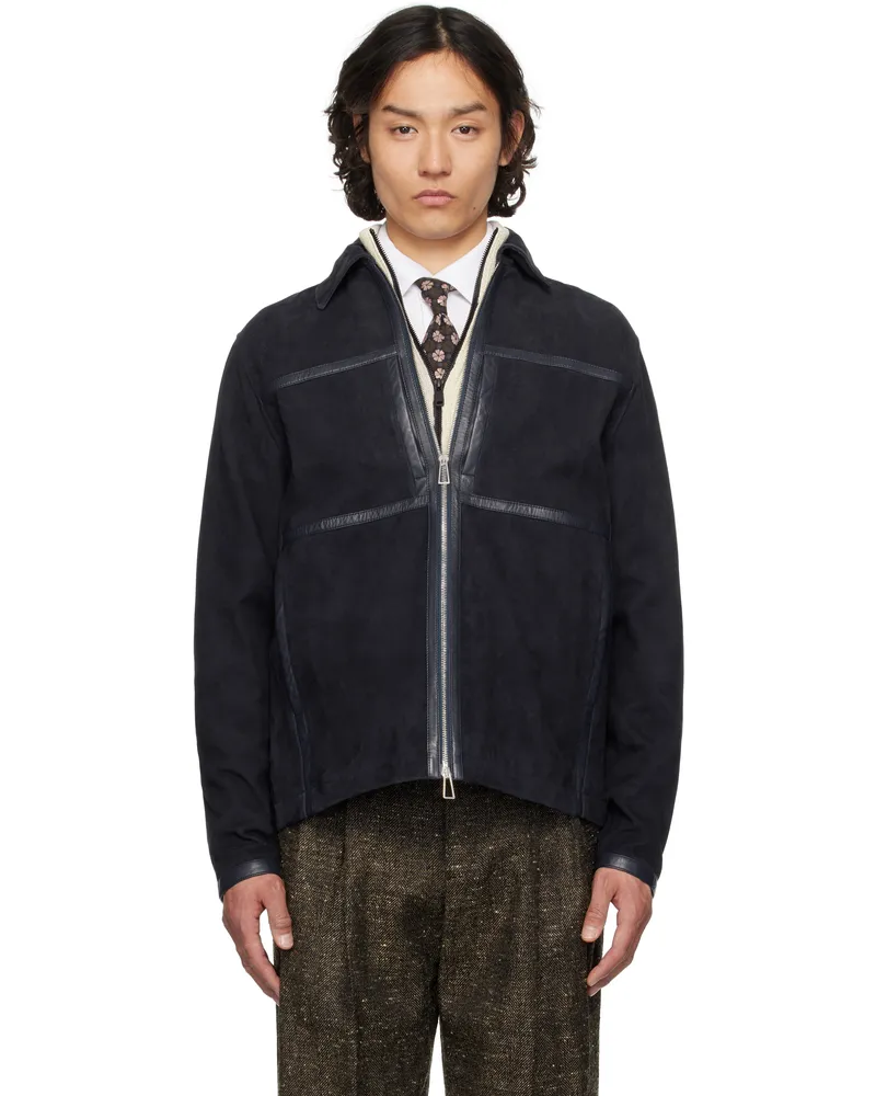 Paul Smith Navy Zip Suede Jacket 49