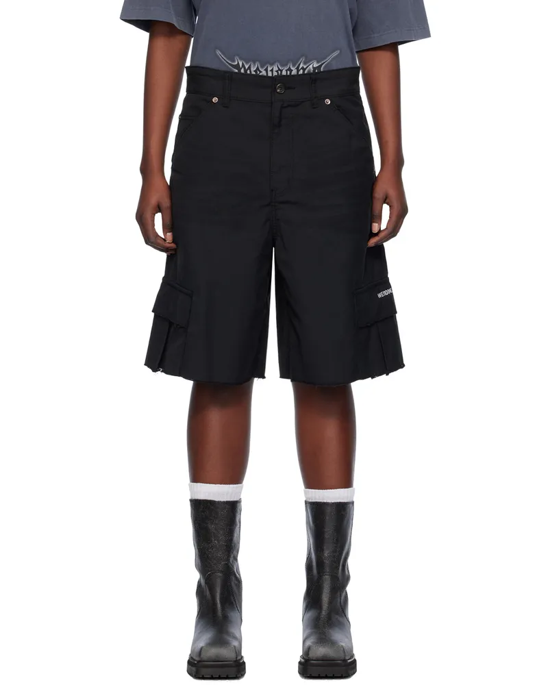 WE 11 DONE Black Cropped Cargo Shorts Black