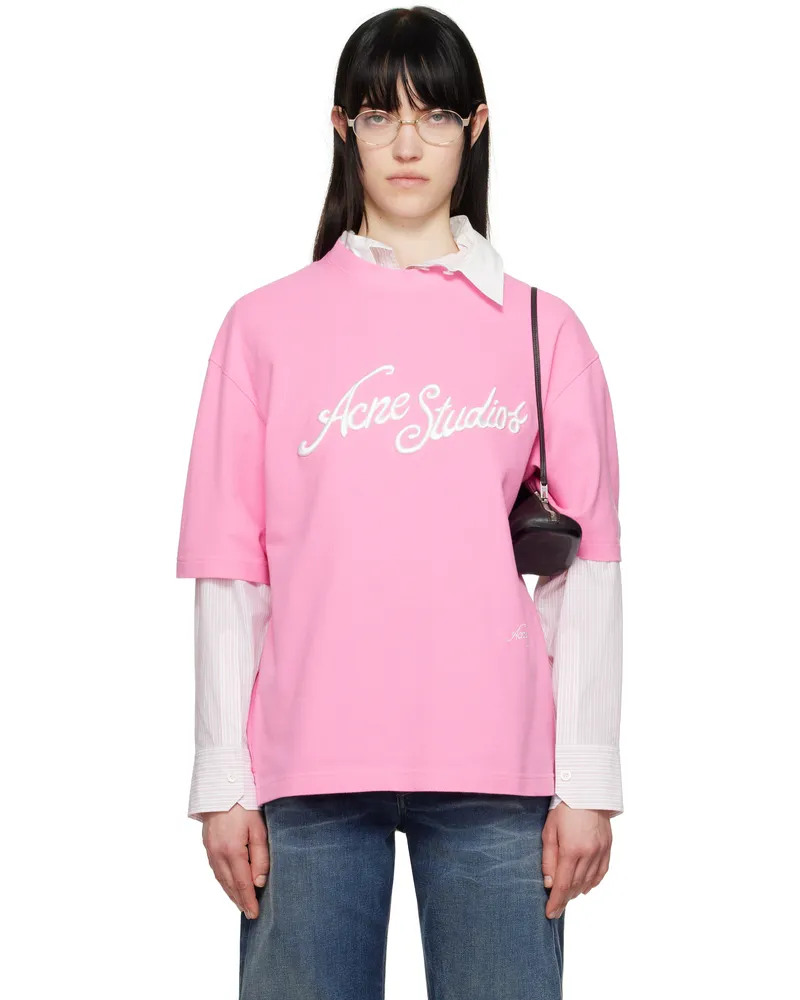 Acne Studios Pink Relaxed Fit Logo T-shirt Bp5