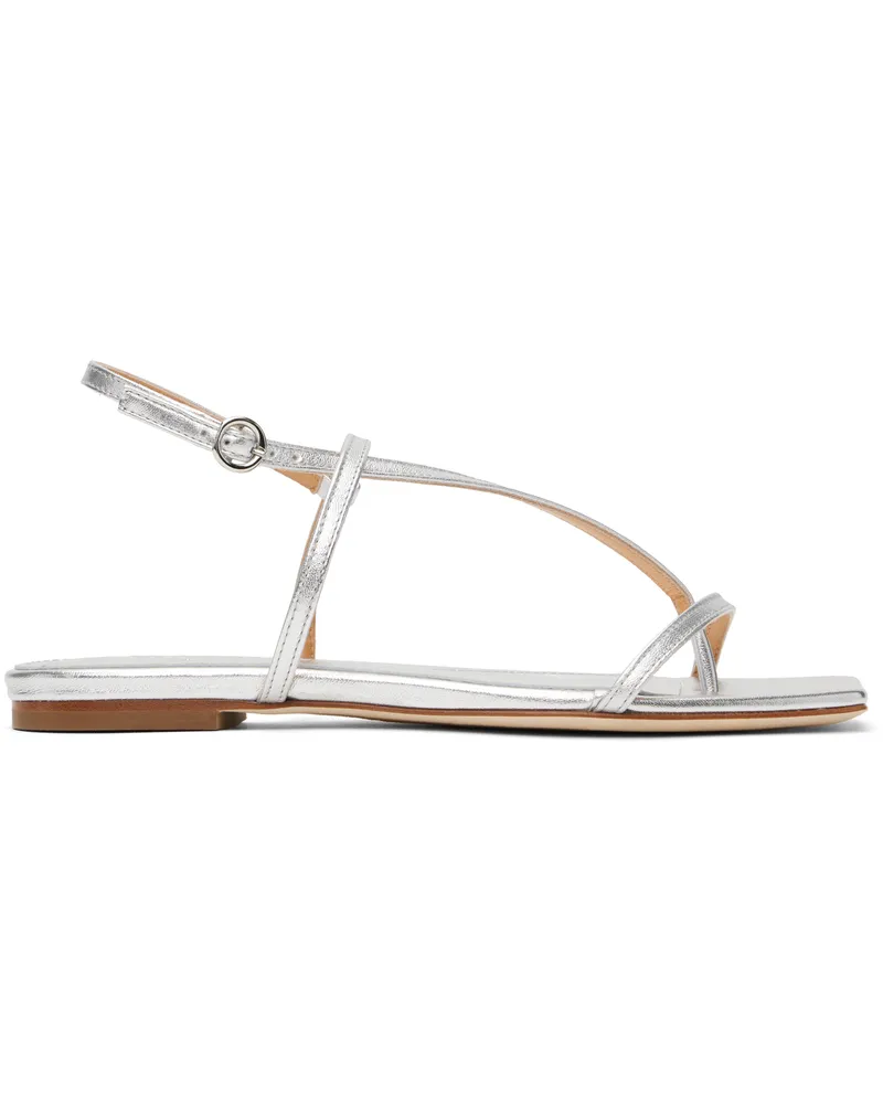 aeyde Silver Ella Leather Toe-Post Sandals Laminated