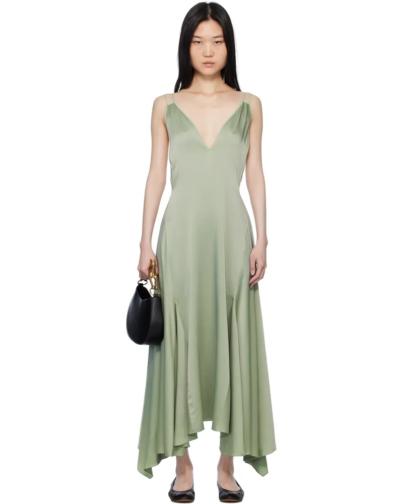 Lanvin Green Silk Bowling Midi Dress Vert