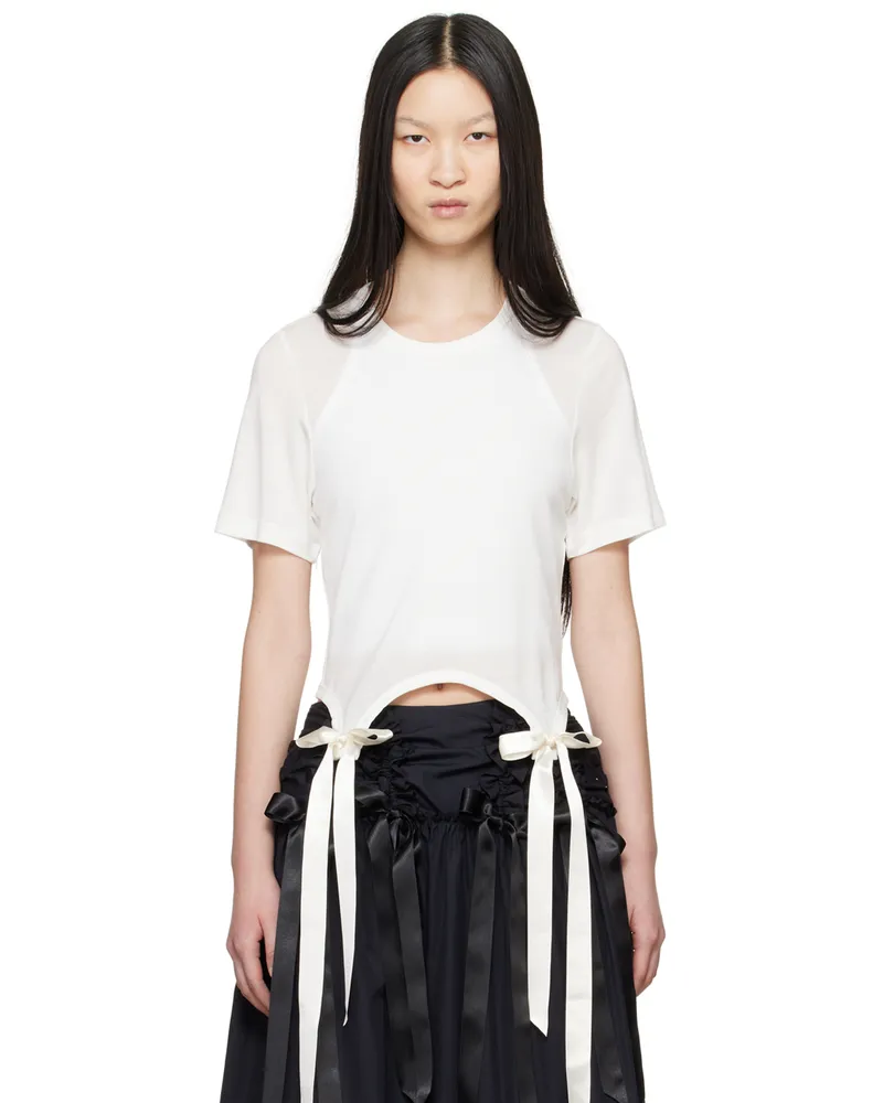 Simone Rocha Off-White Bow Tail Easy T-Shirt Ivory