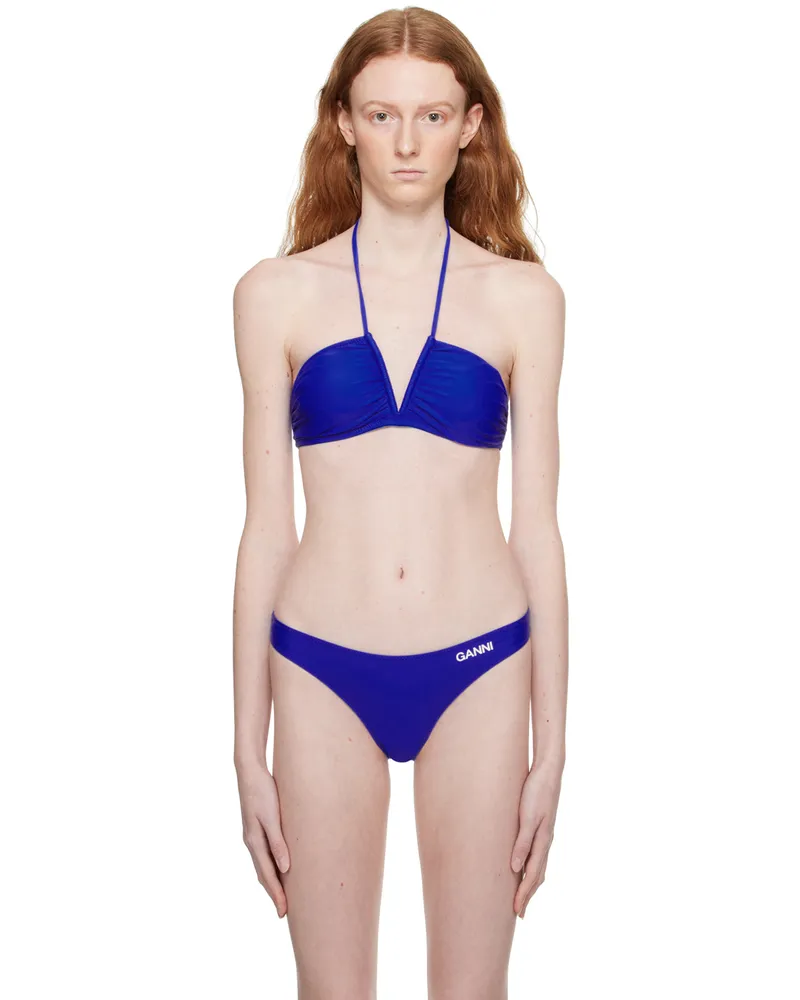 Ganni Blue Ruched Bikini Top 572