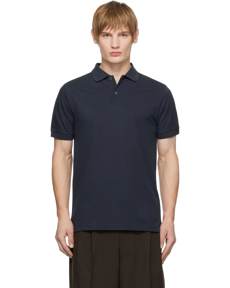 Sunspel Navy Piqué Polo Navy