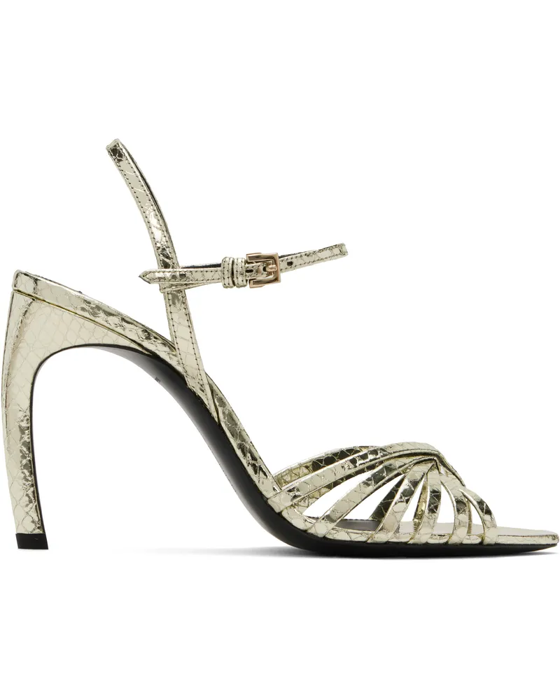 Victoria Beckham Gold Open Toe Cage Heeled Sandals Printed