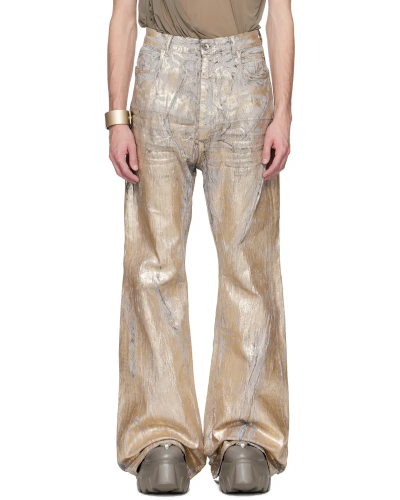 Rick Owens Gold Hollywood Bolan Bootcut Jeans 02