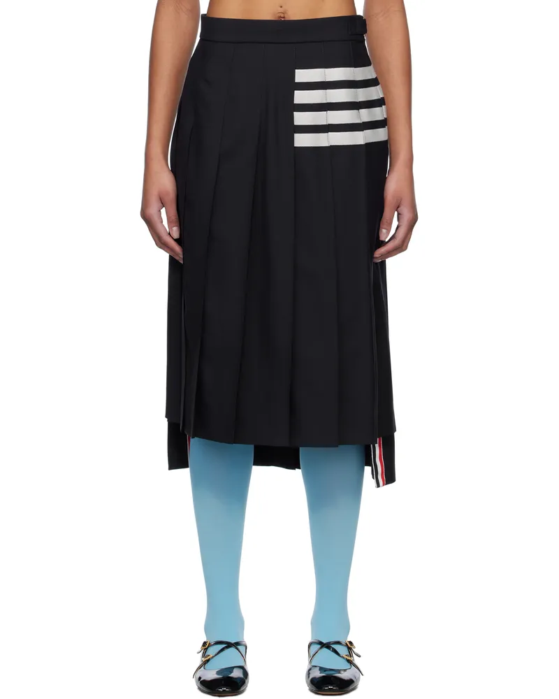 Thom Browne Navy Plain Weave 4-Bar Pleated Midi Skirt 415